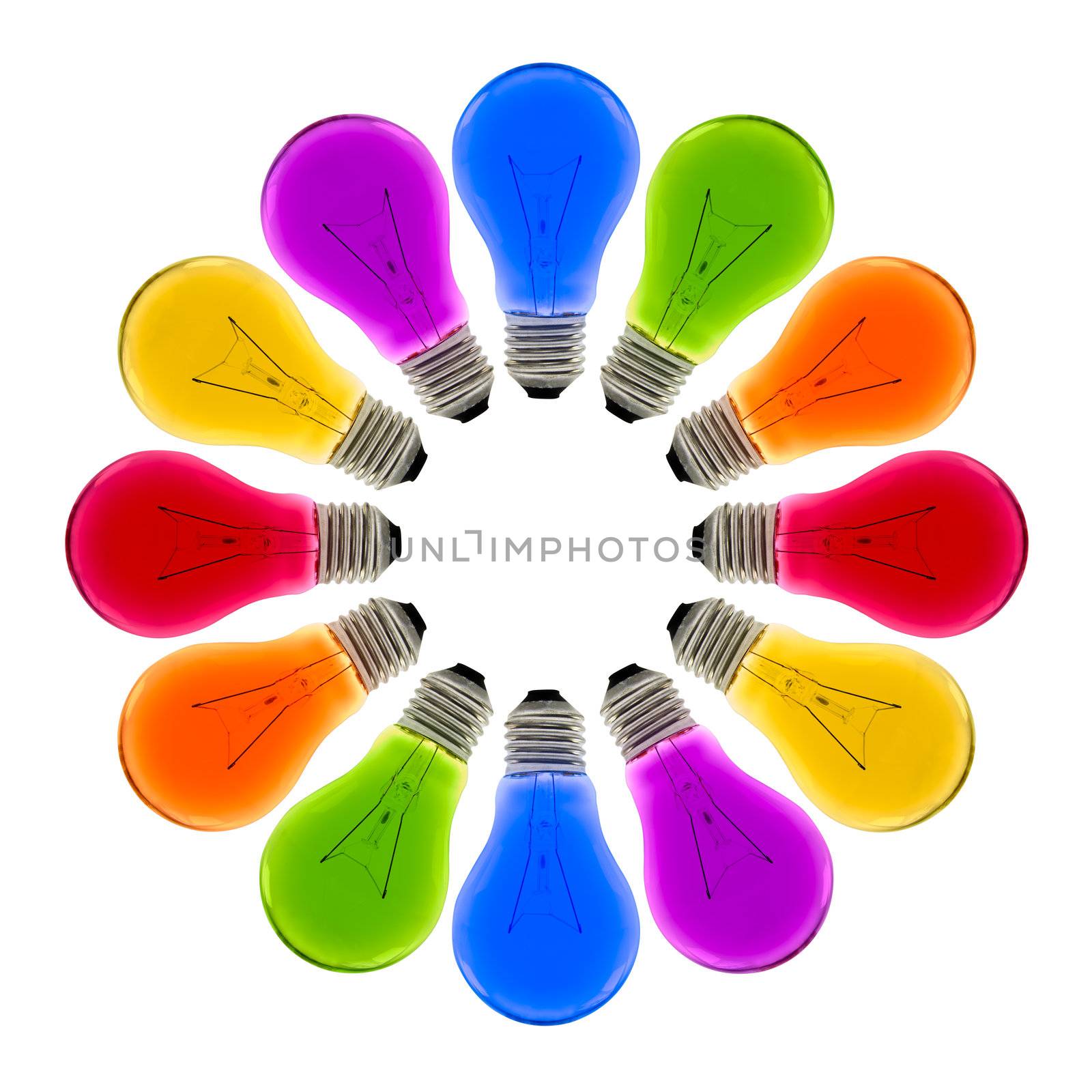 colorful light bulb create circle shape look like flower