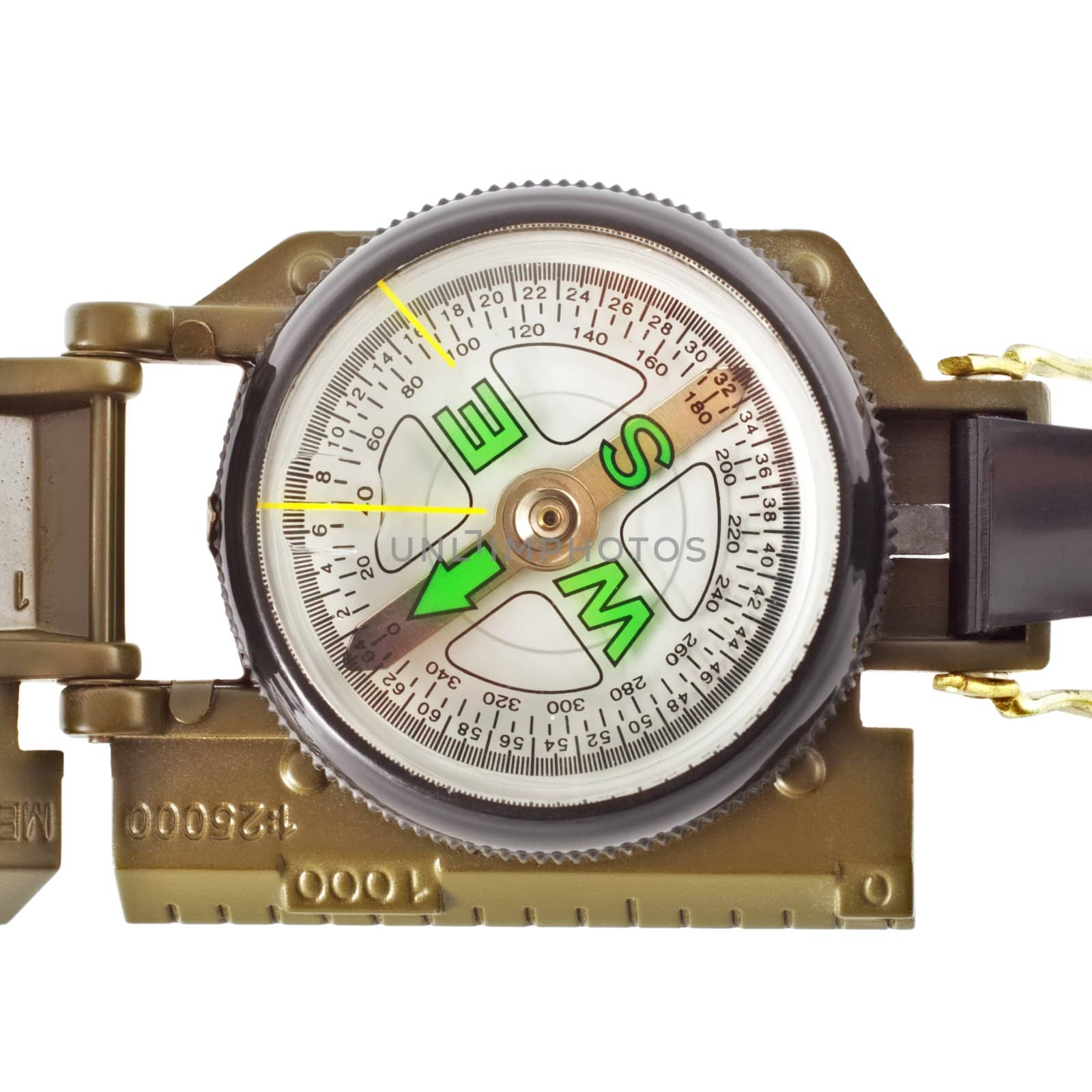 modern khaki compass isolated on white background