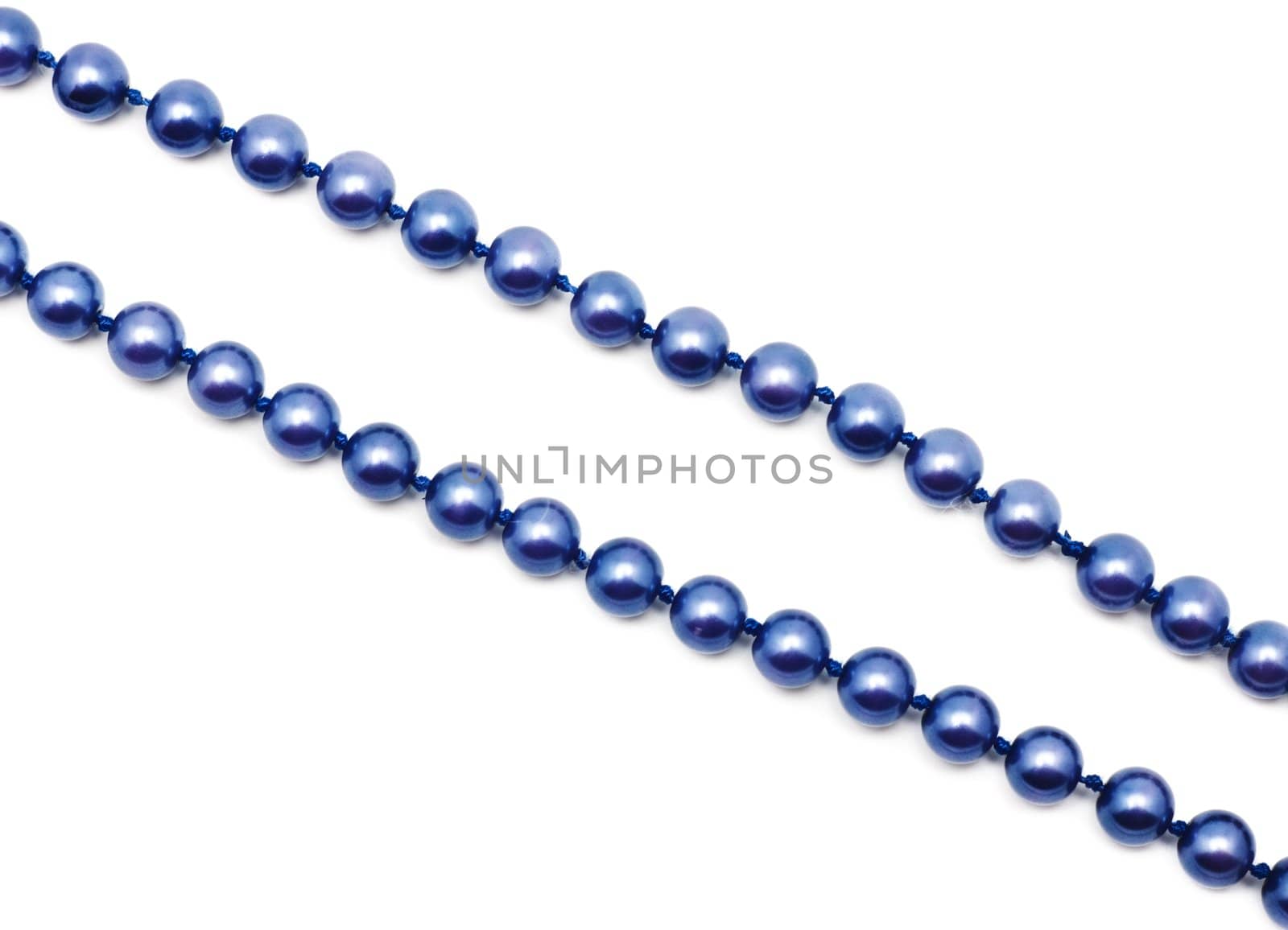 blue necklace closeup isolated on white background