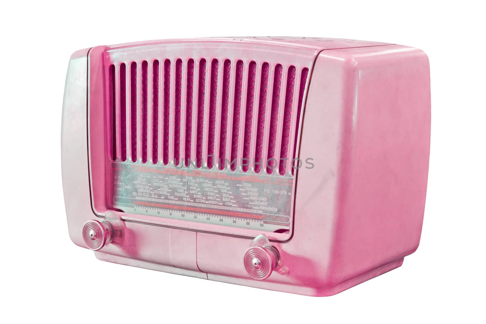 vintage pink radio isolated with clipping path by tungphoto