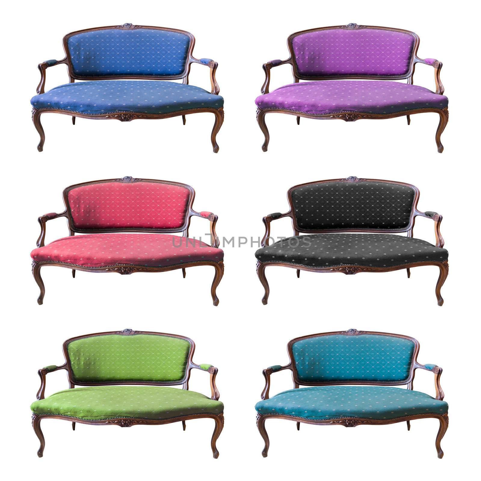 collection of vintage luxury armchair isolated with clipping pat by tungphoto