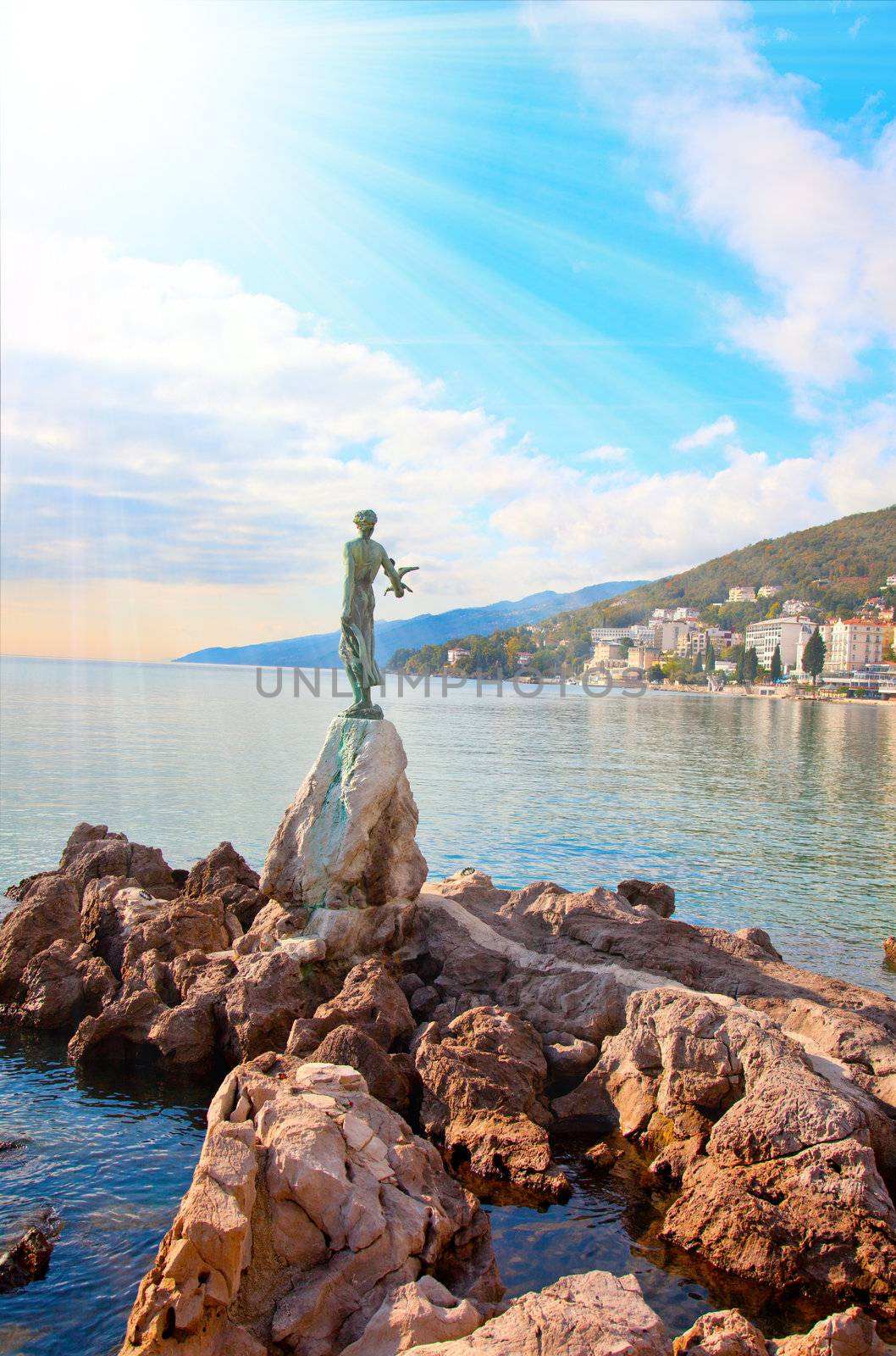 Opatija in Croatia. Sculpture of the woman with the sea.