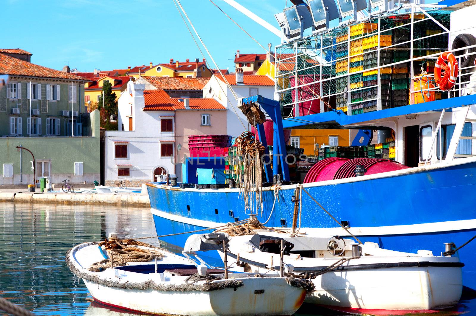 Closeup of fishing boats in the mediterranean Istrian, Croatia.