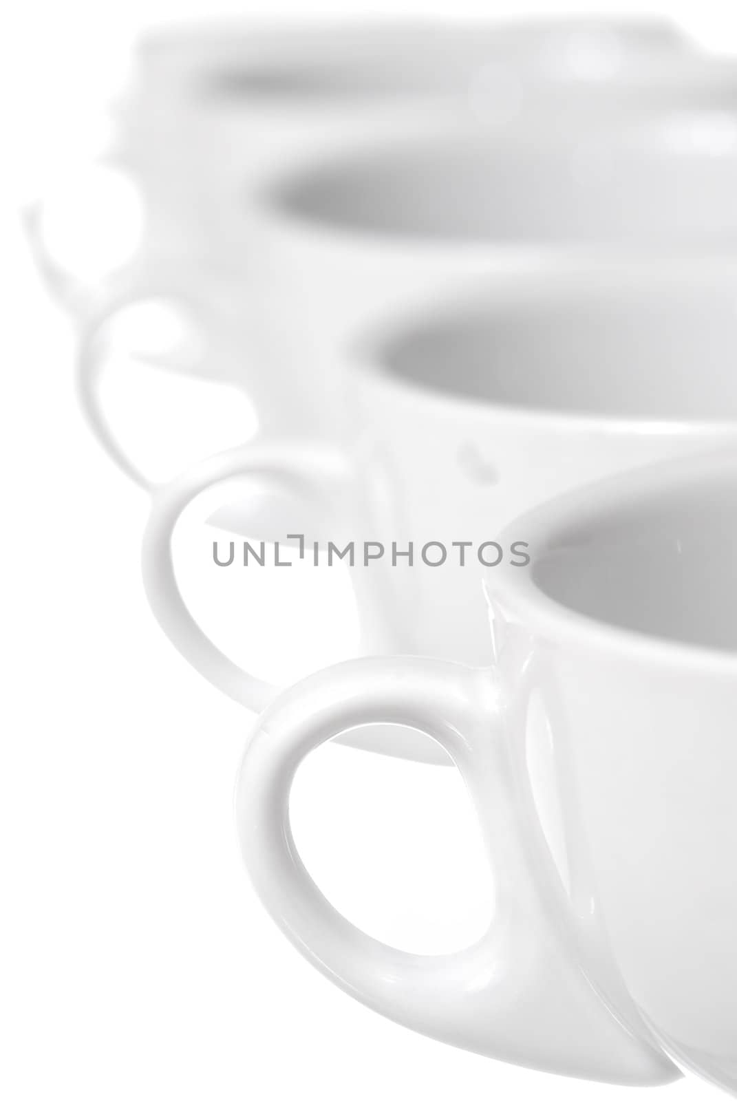 Row of coffee cups. Focus on 1st Cup. Copy Space.