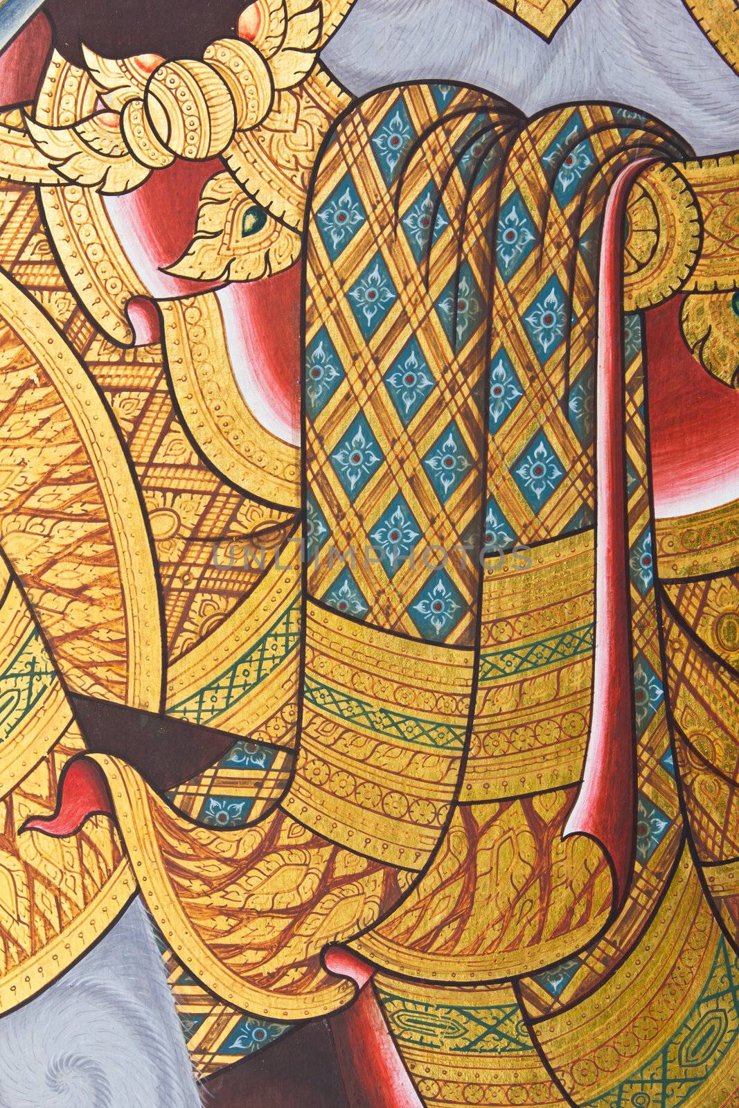 traditional thai style painting on temple wall