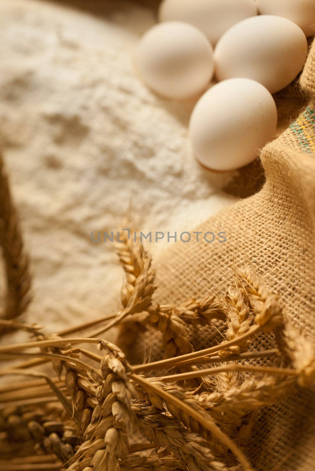 Basic ingredients for baking a loaf closeup