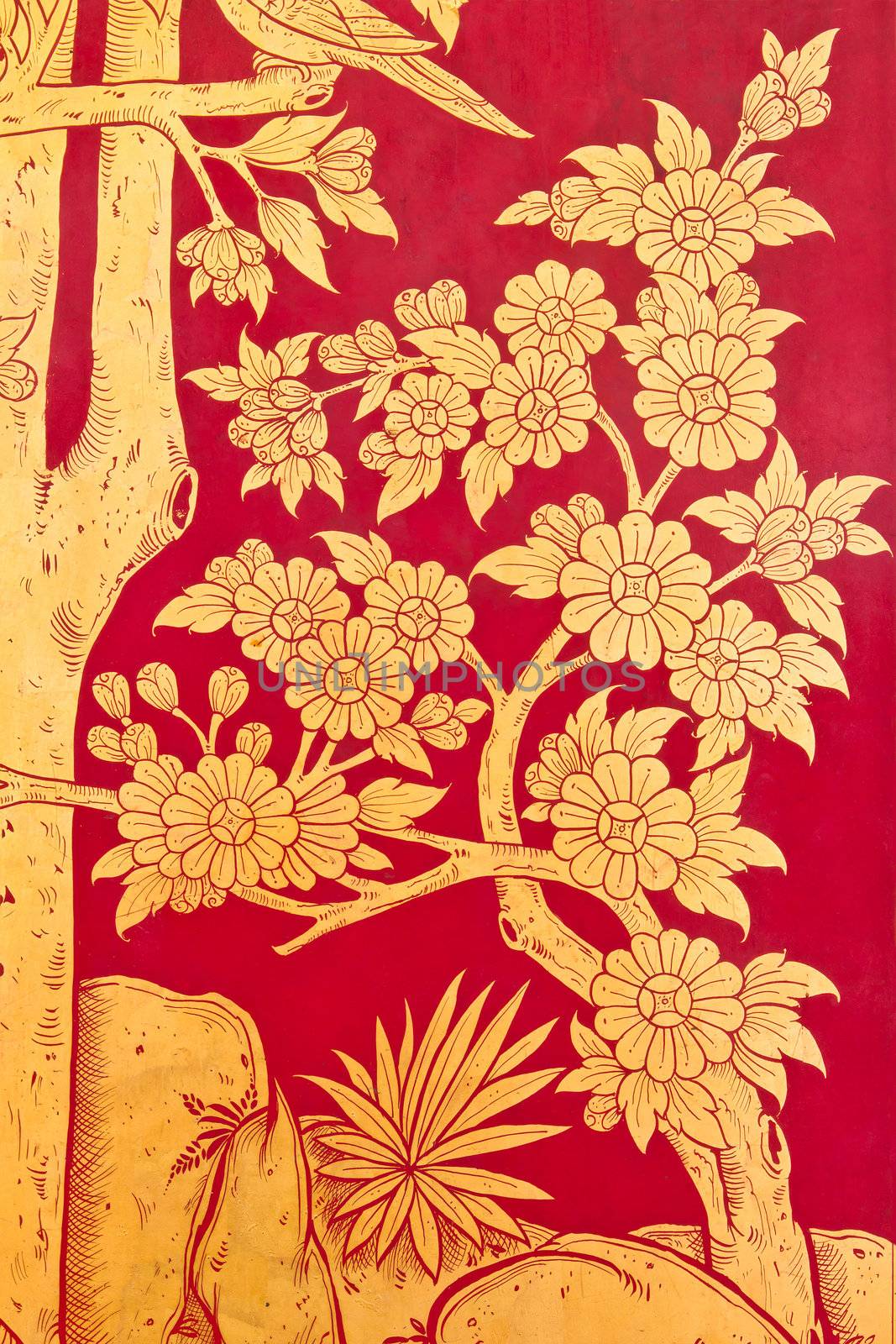 traditional thai style painting on temple door