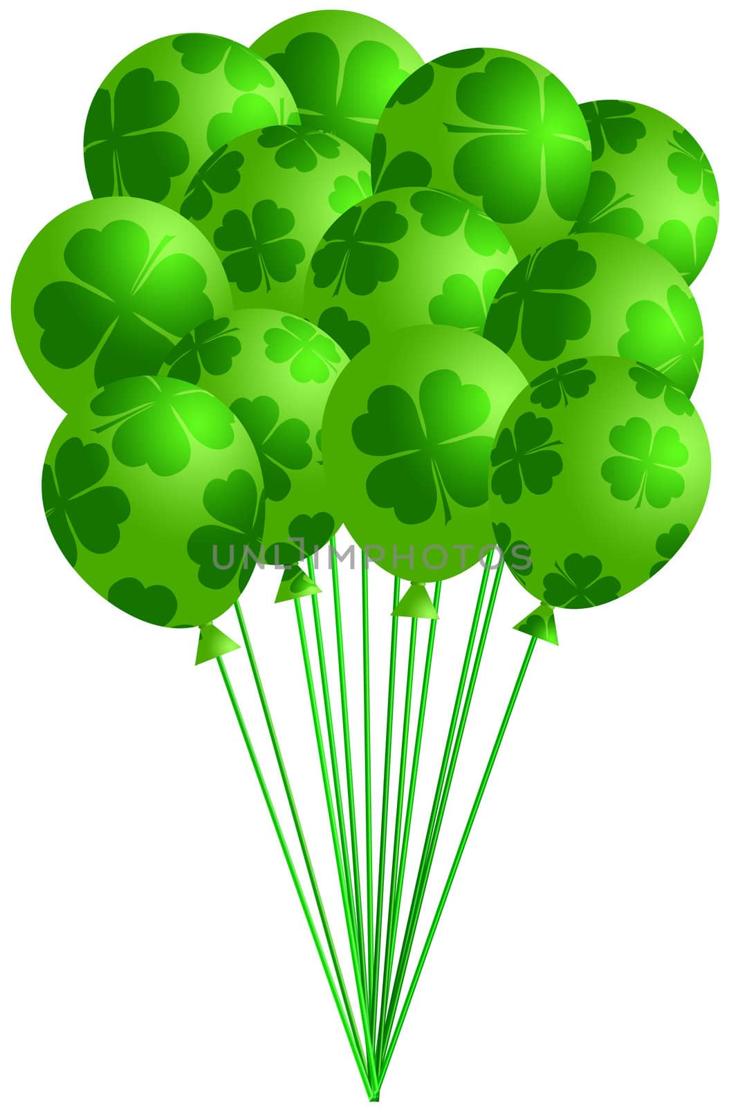 St Patricks Day Bunch of Irish Green Balloons with Shamrocks Four Leaf Clover Illustration