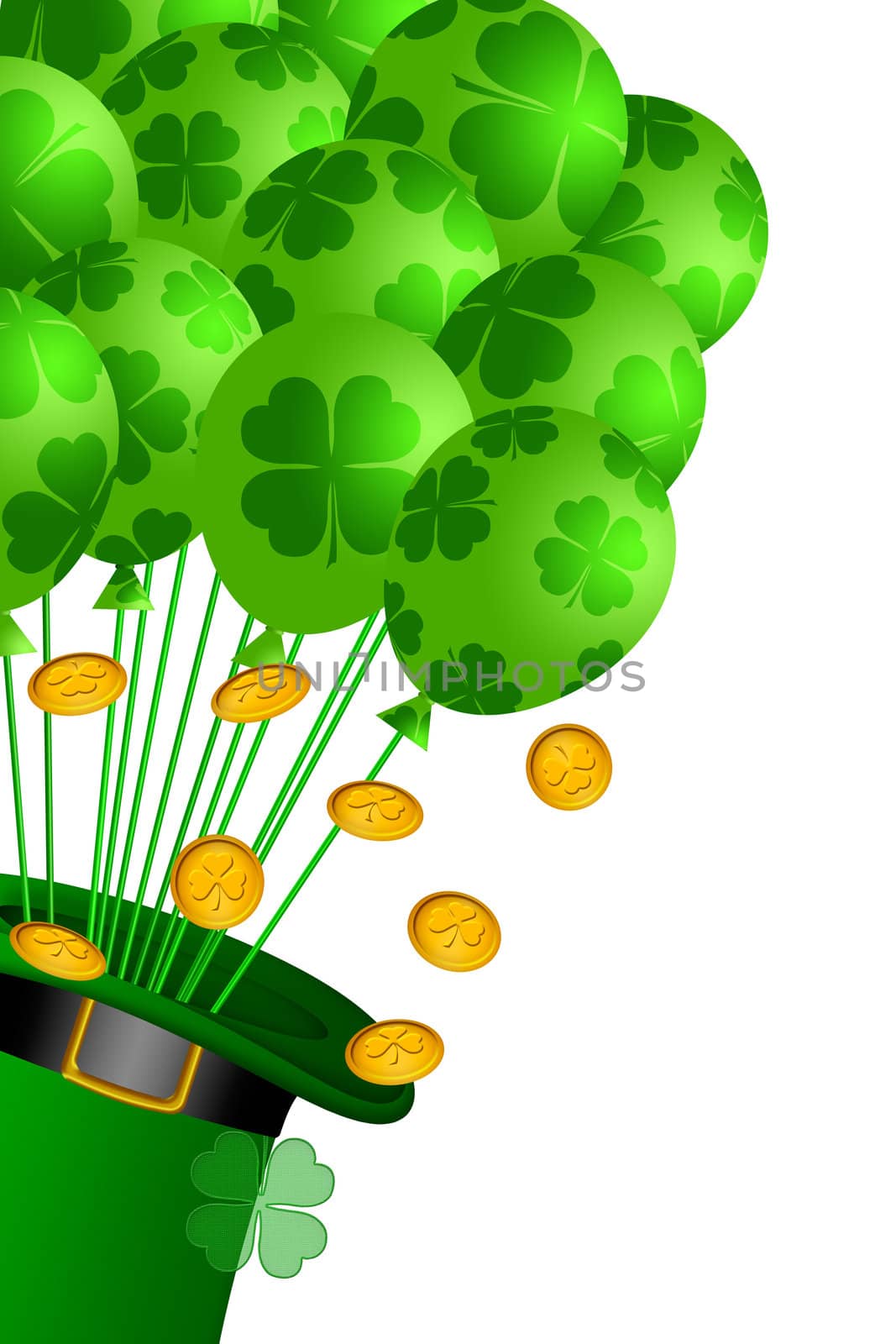 Leprechaun Hat with Shamrock Balloons and Gold Coins by jpldesigns