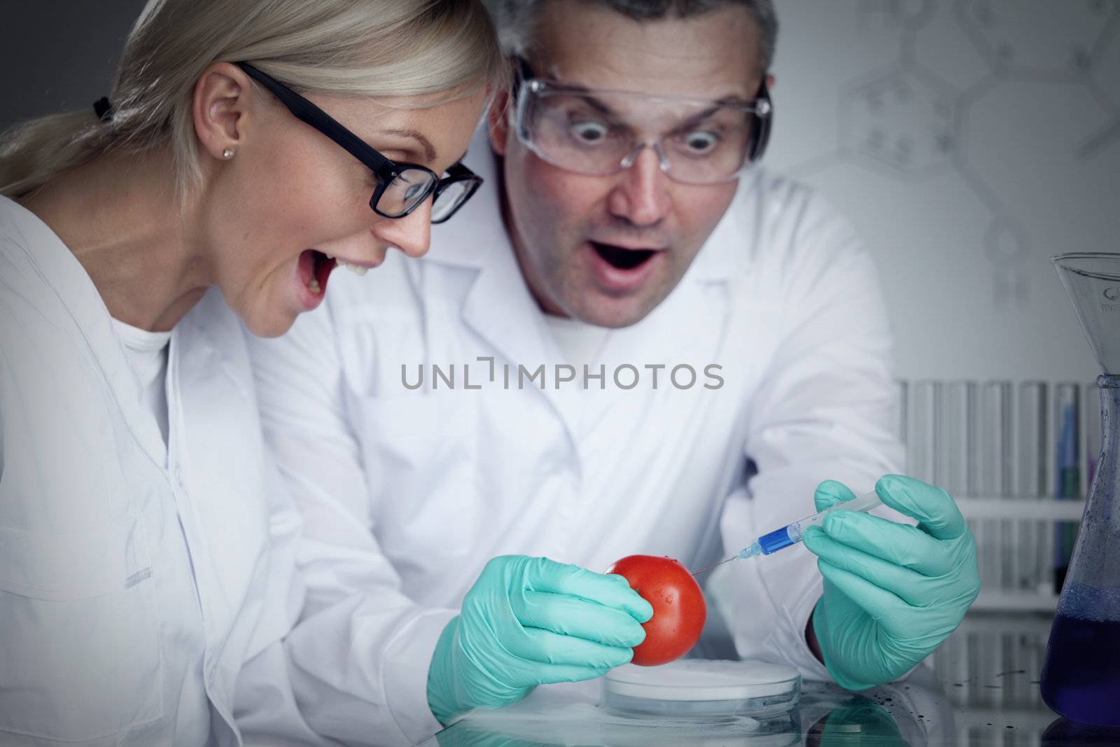 manand woman try to change tomato DNA
