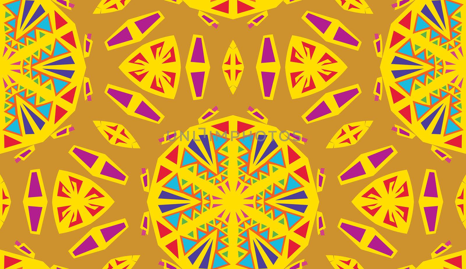 Seamless yellow and purple kaleidoscope background pattern