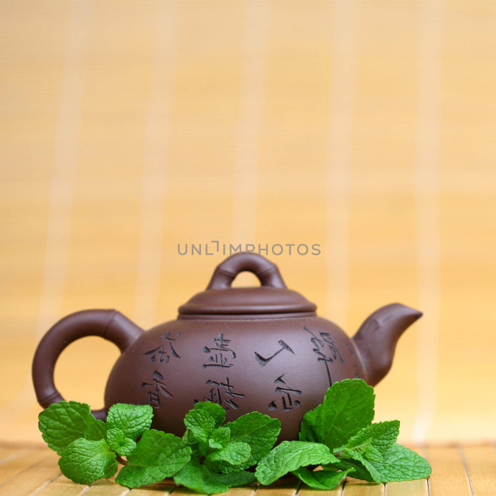 mint tea on china background