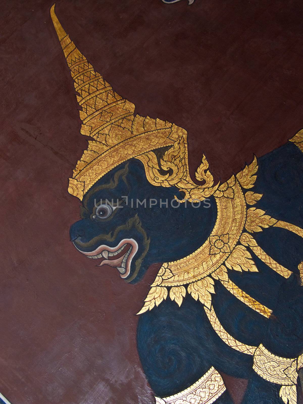Vintage traditional Thai style art painting on temple