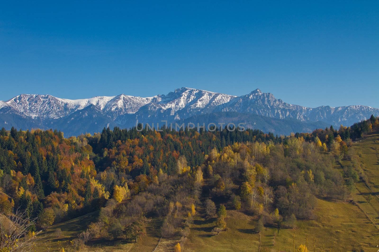 Landscape, mountins, white clouds and blue sky