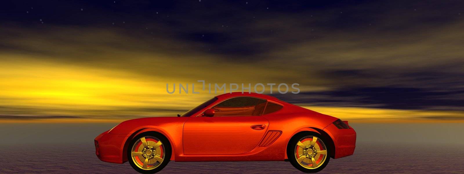 car red and sky yellow