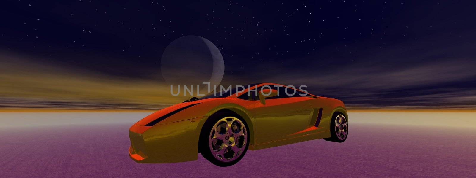 car yellow and moon