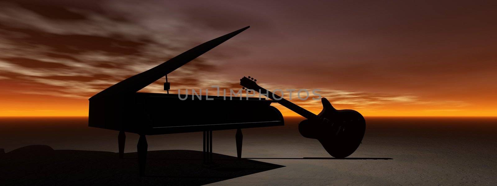 piano and guitar and orange sky