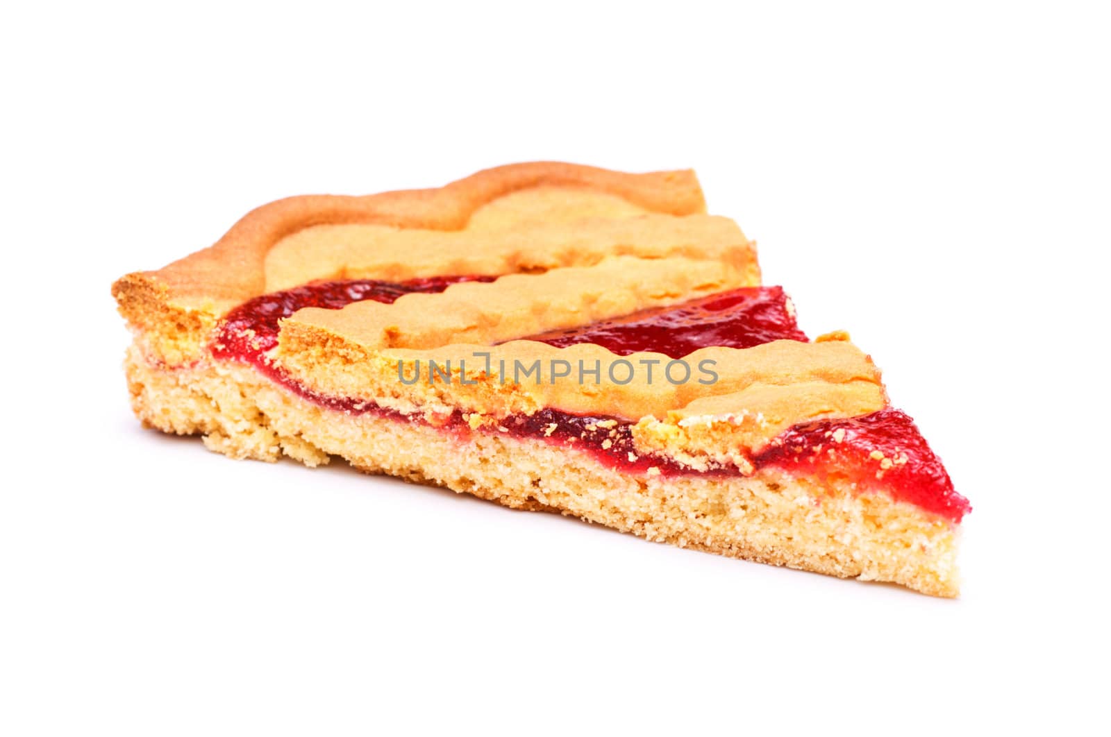 pie slice with cherry jam isolated on white