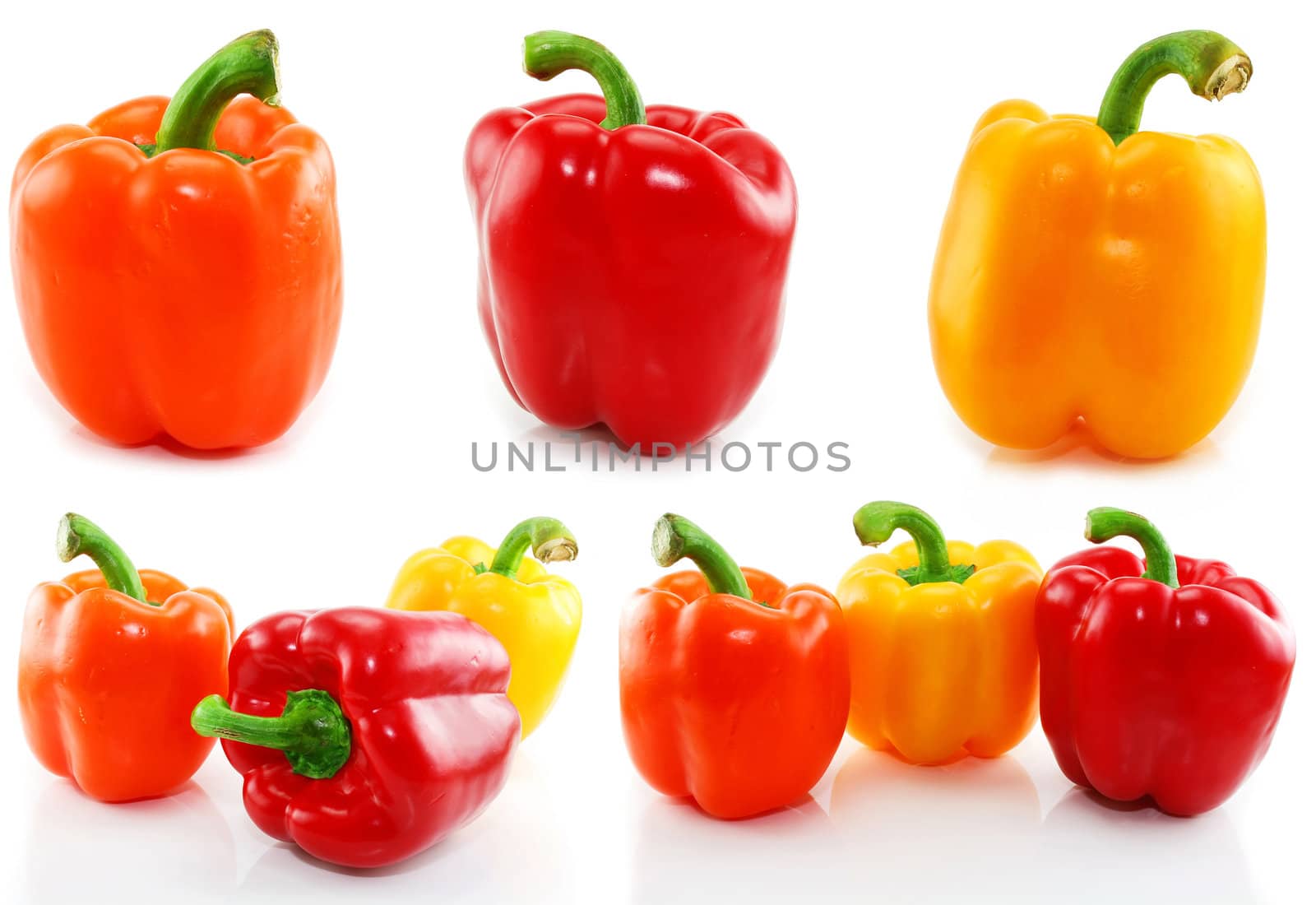 Collection of colored paprika isolated on a white background