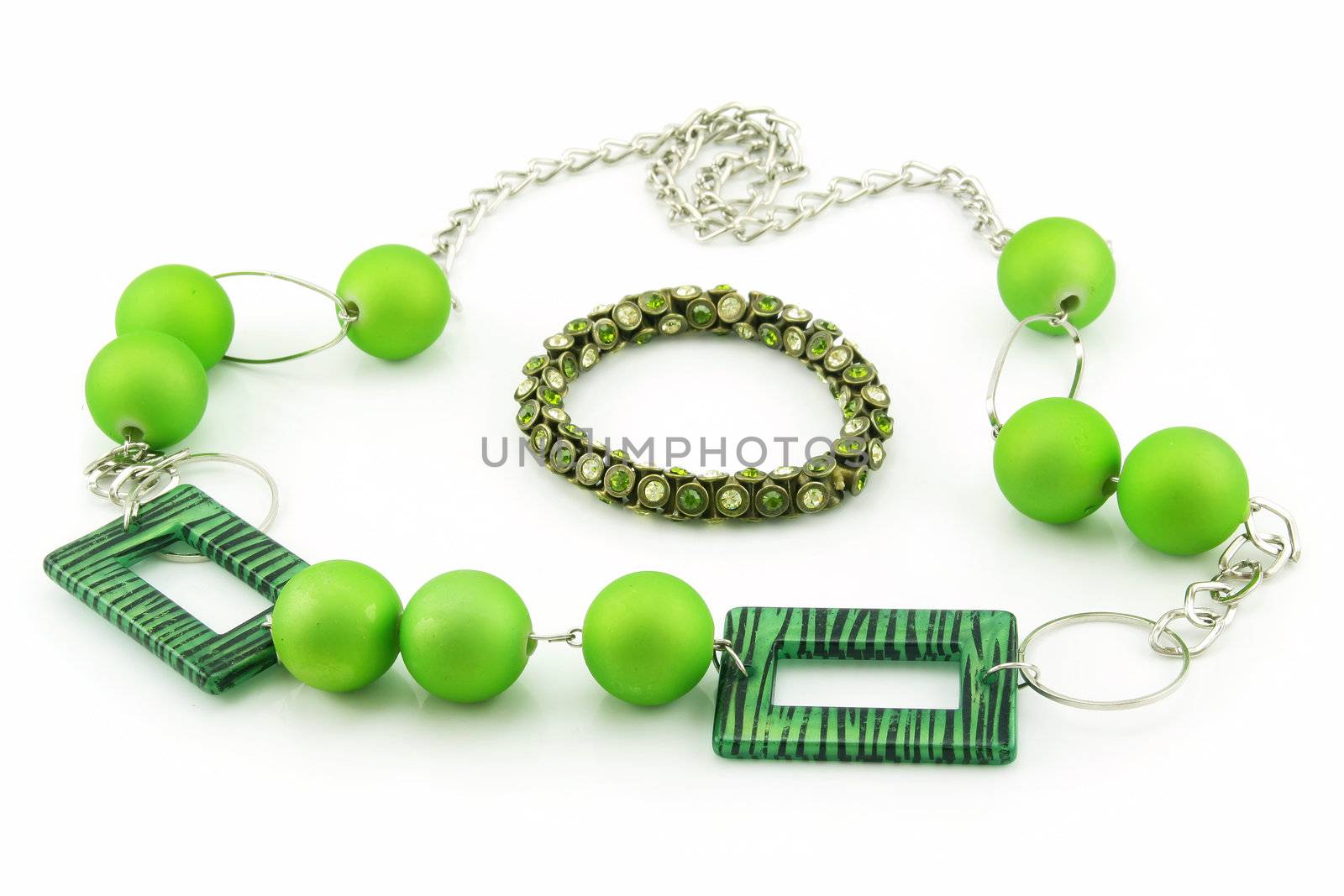 Green Bracelet and Necklace Isolated on White by alphacell