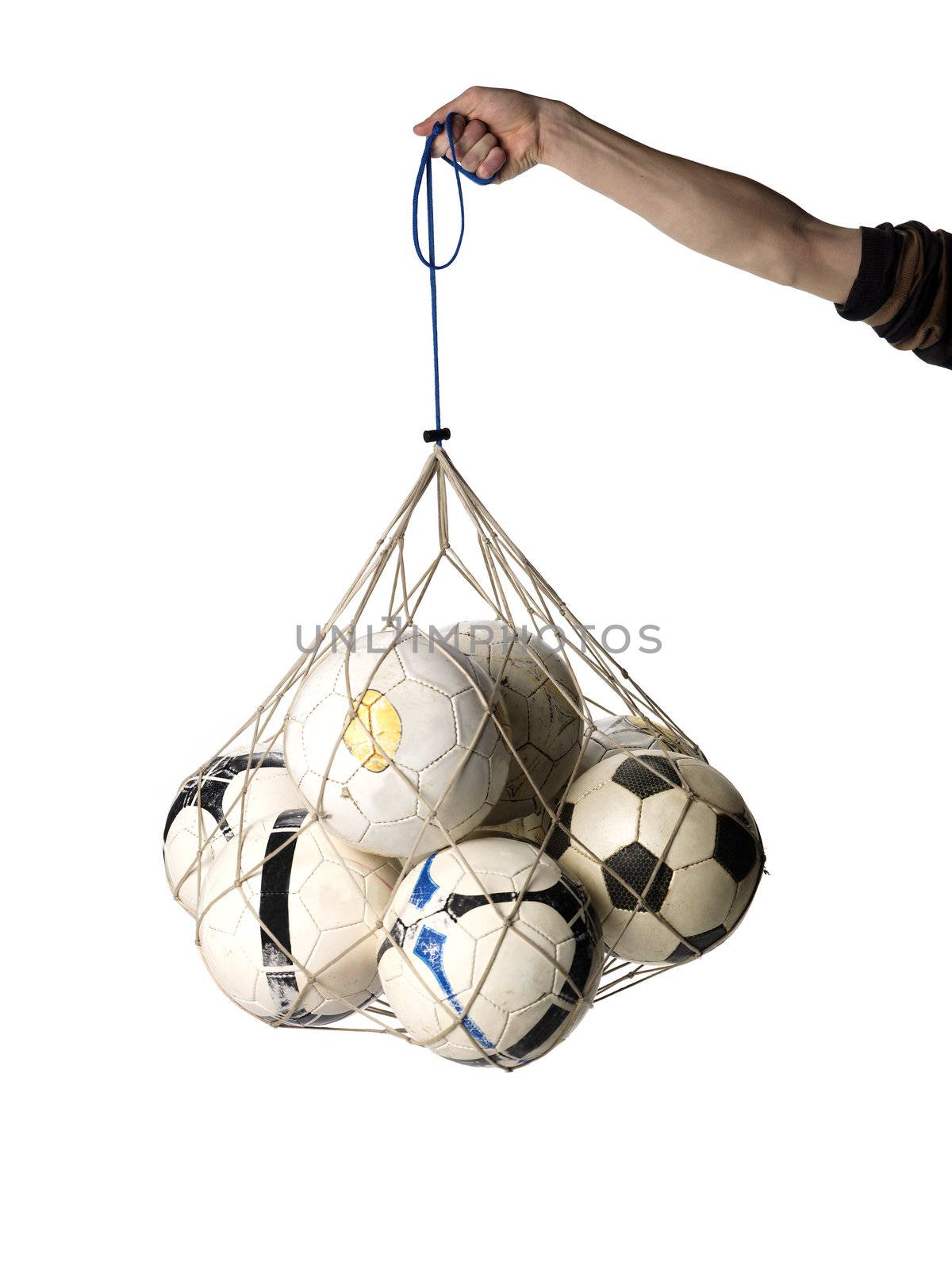 Net with Soccer Balls on white background