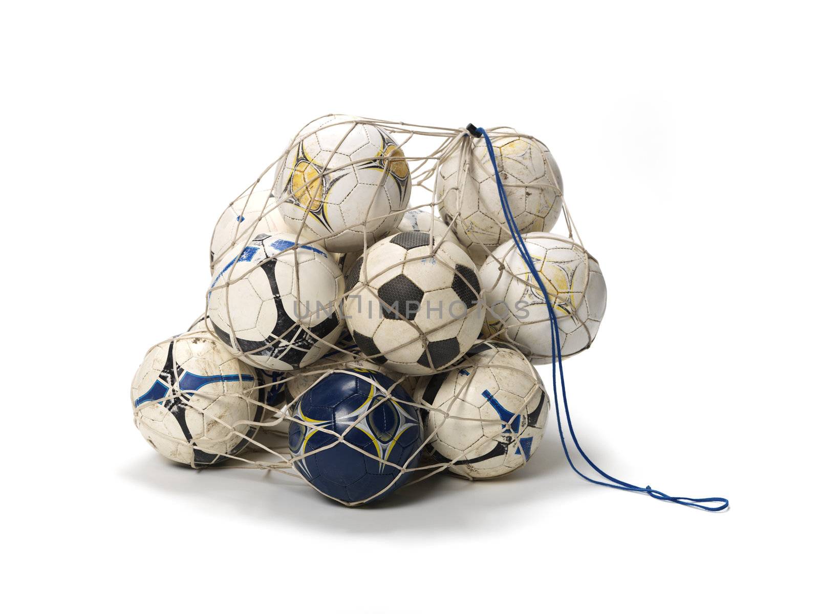 Net with Soccer Balls on white background