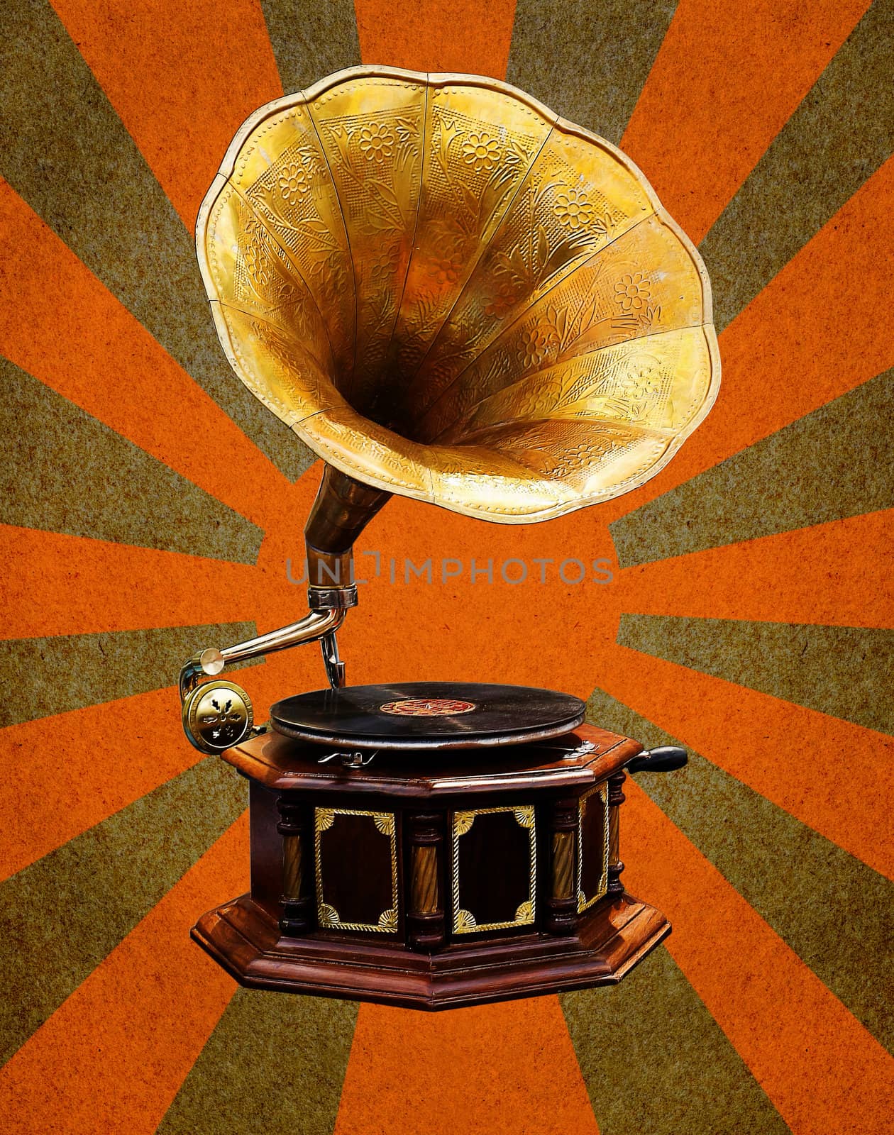 Vintage Gramophone  abstract sun rays by stoonn