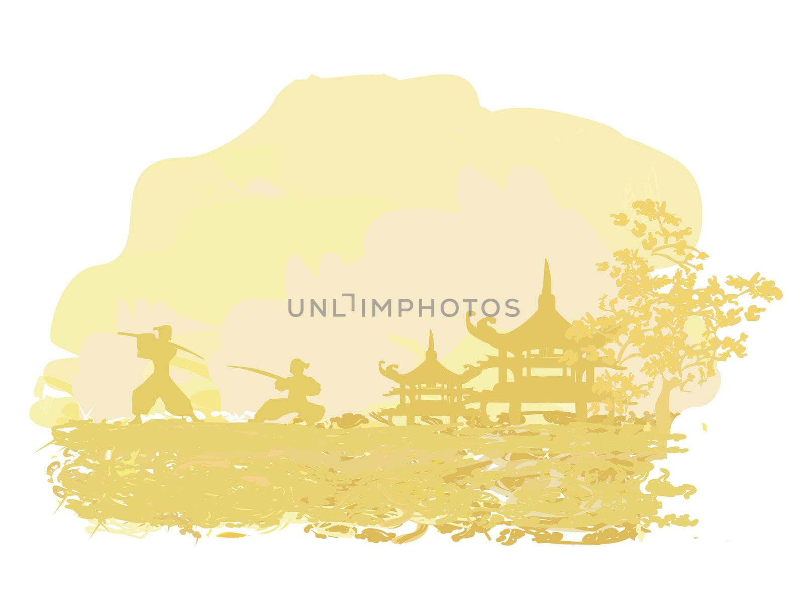 old paper with Samurai silhouette