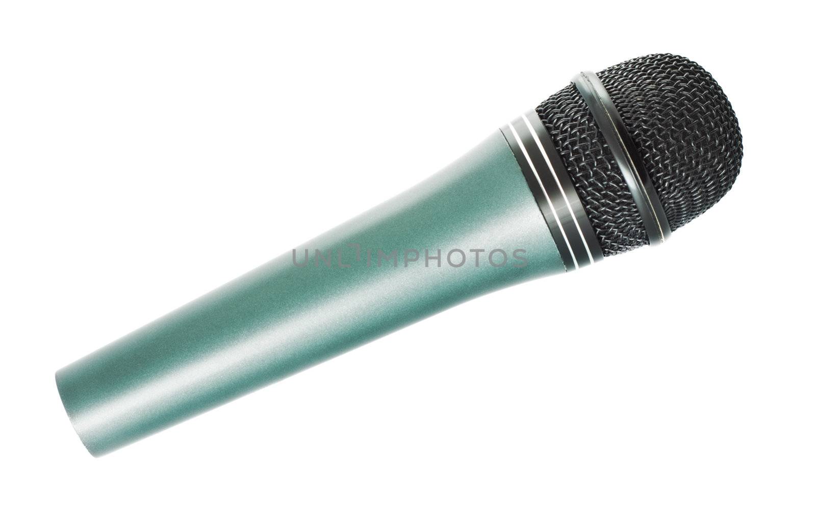 gray vocal microphone isolated on white background