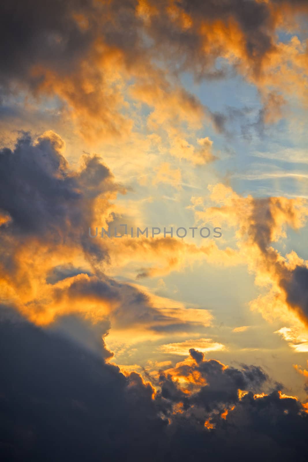 colorful dramatic sky with cloud at sunset