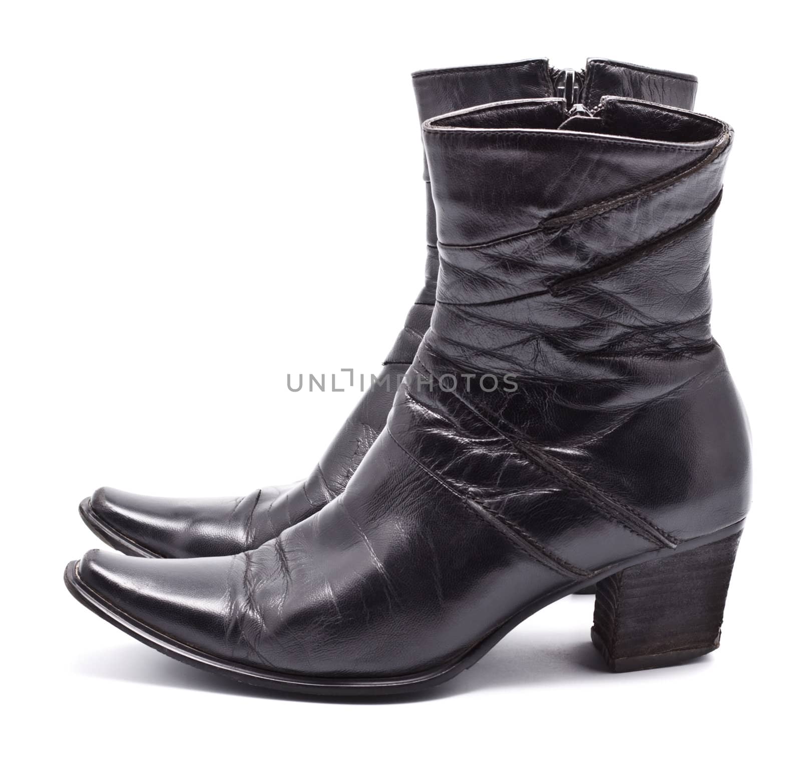 black leather female boots isolated on white