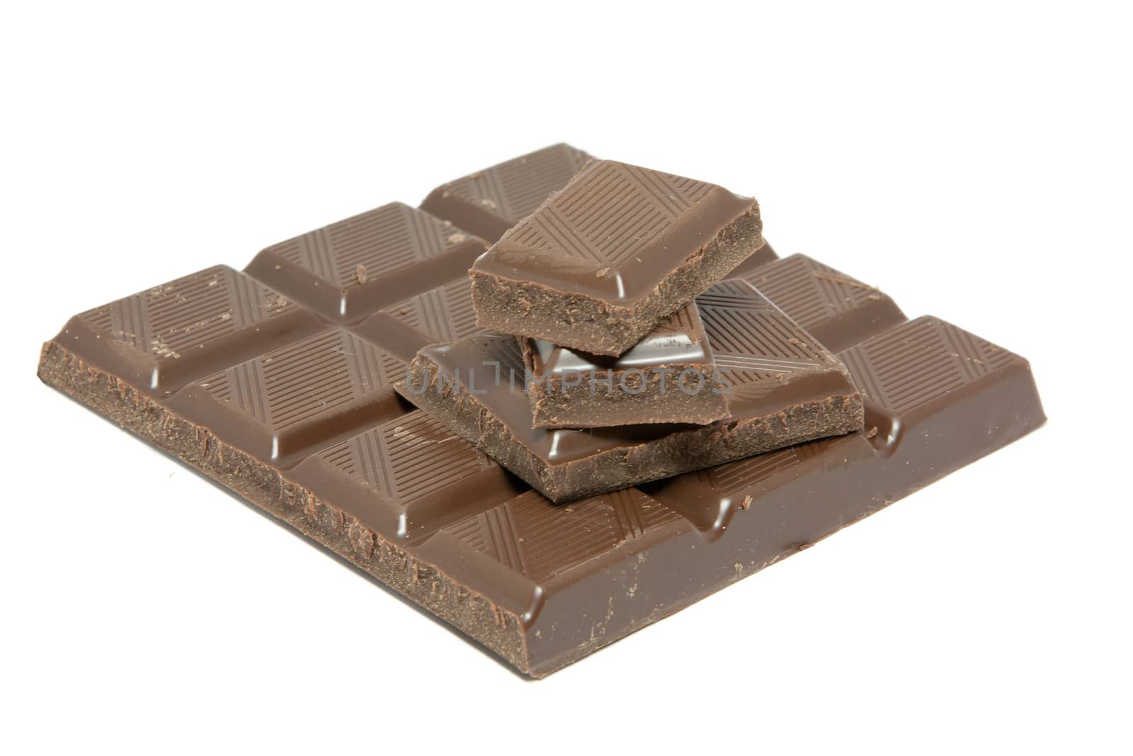 chocolate blocks isolated on the white background.