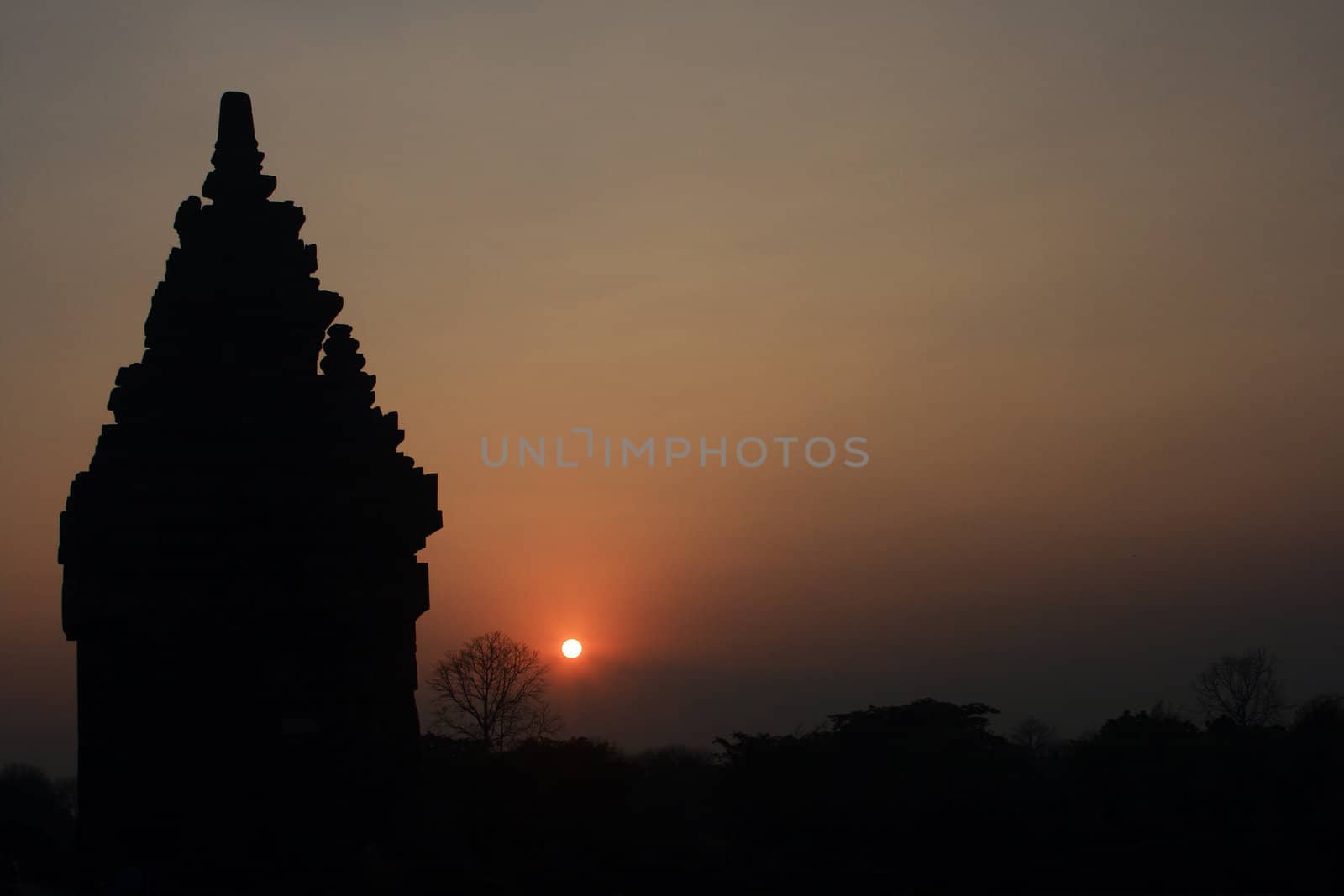 Sunset view in Hindu temple Prambanan. Indonesia, Java, Yogyakarta