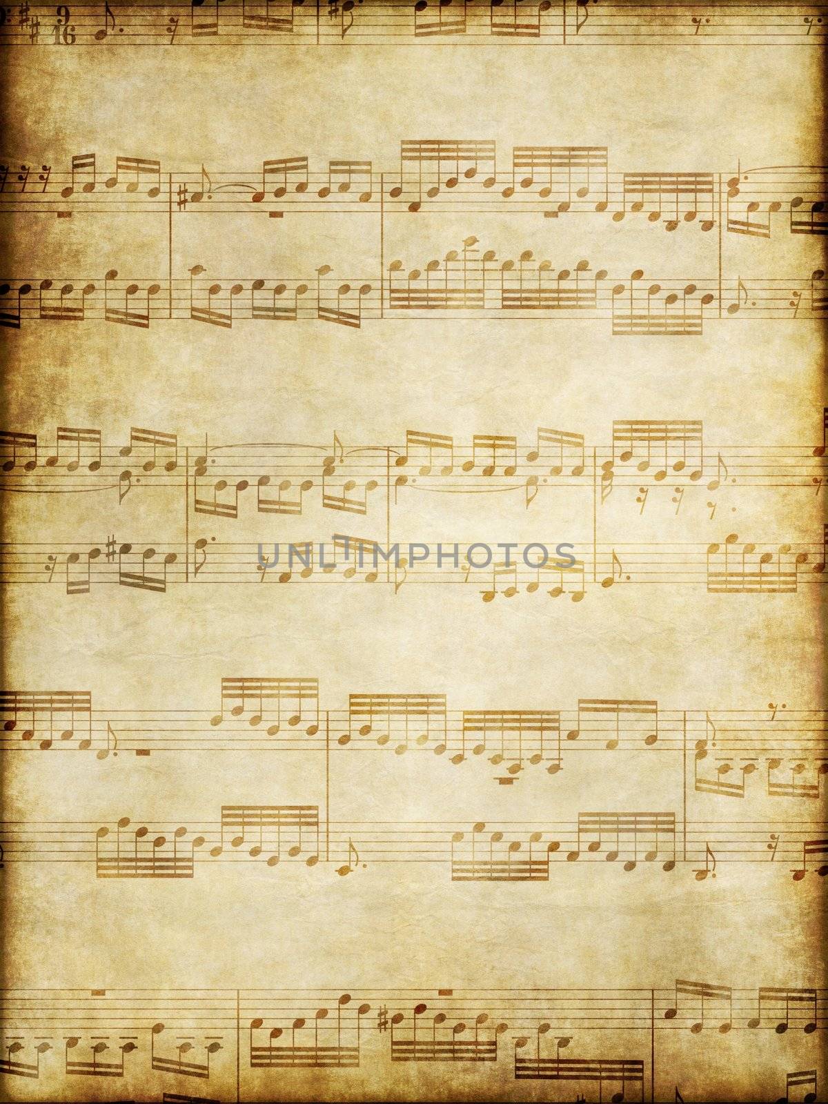 music notes by Bach on old brown vintage paper