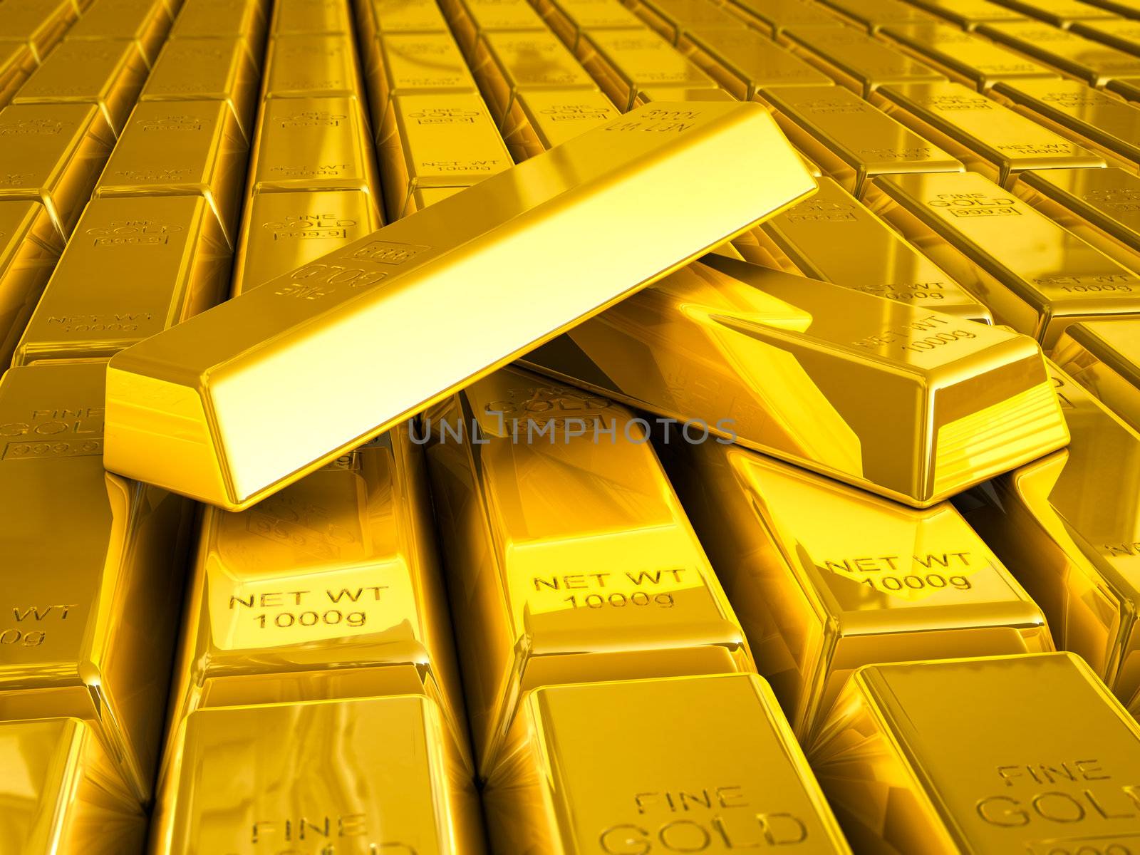 Stacks of gold bars close up by dimol