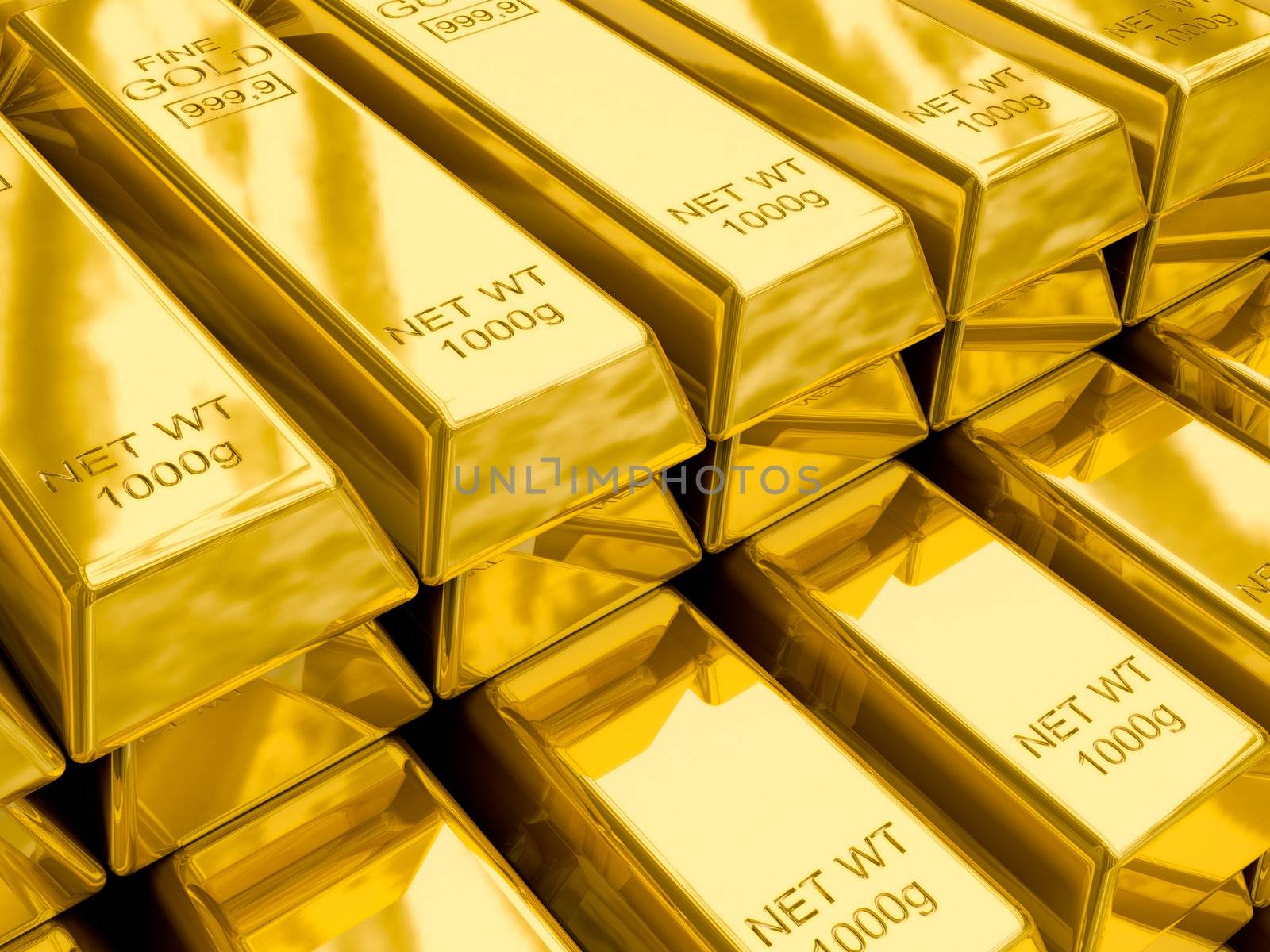 Stacks of gold bars close up by dimol