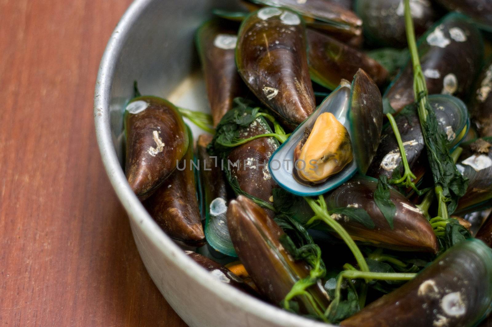 Boiled Asian green mussel, Perna viridis by pixbox77