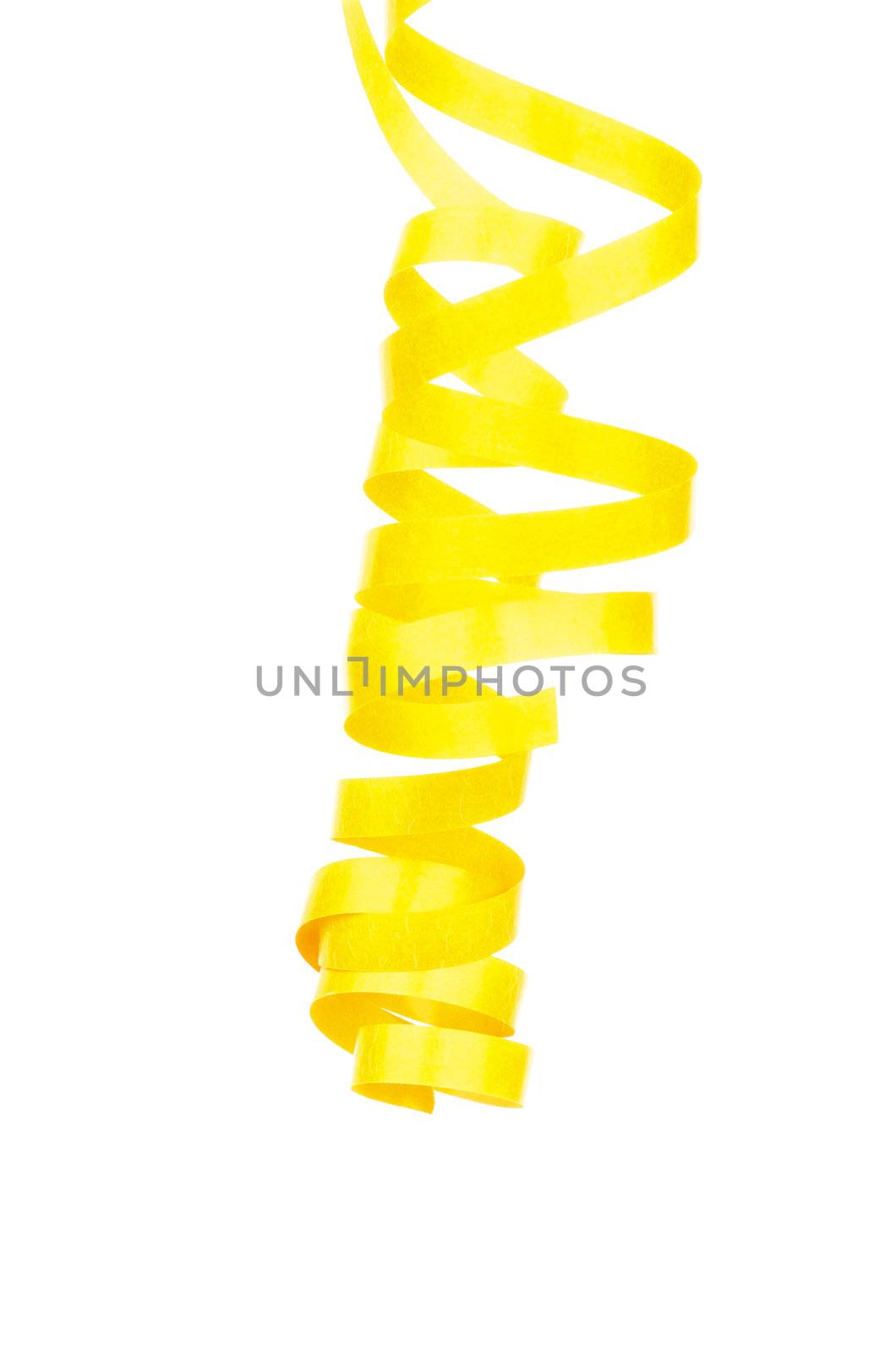 Yellow Curl Confetti Party Streamer Hanging Down isolated on white background