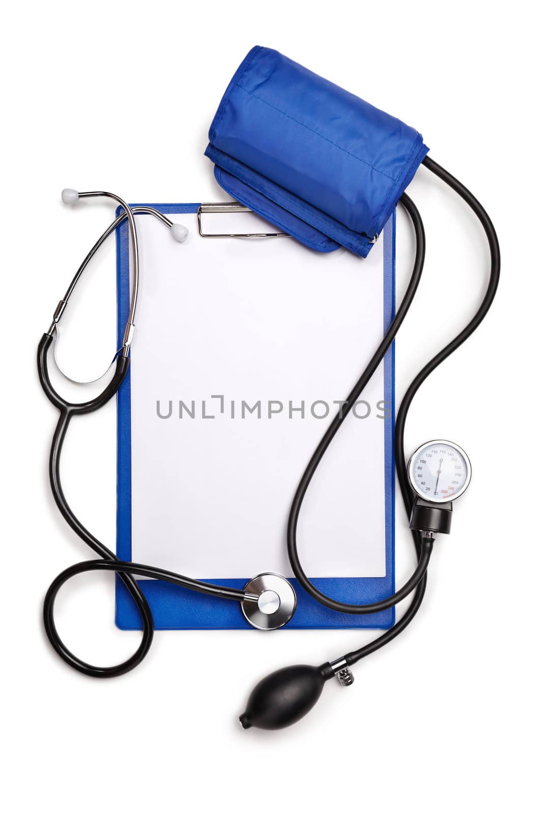 Blank clipboard with stethoscope and tonometer by Kuzma