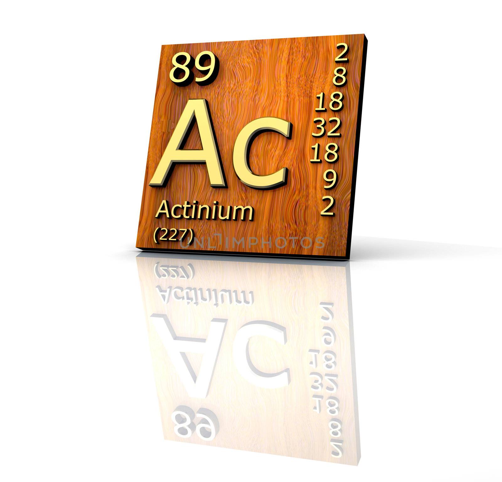 Actinium form Periodic Table of Elements - wood board - 3d made