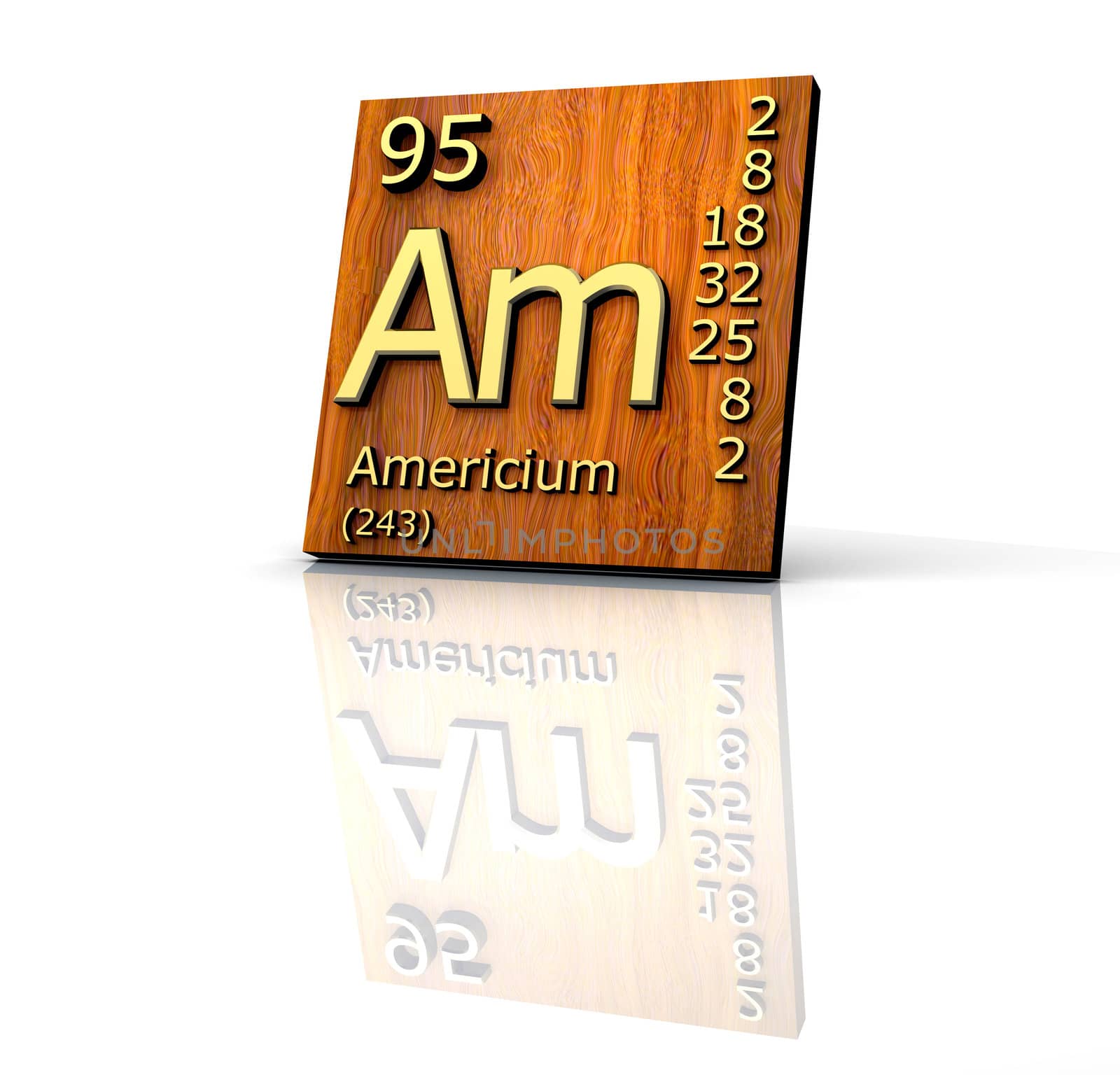 Americium form Periodic Table of Elements - wood board - 3d made