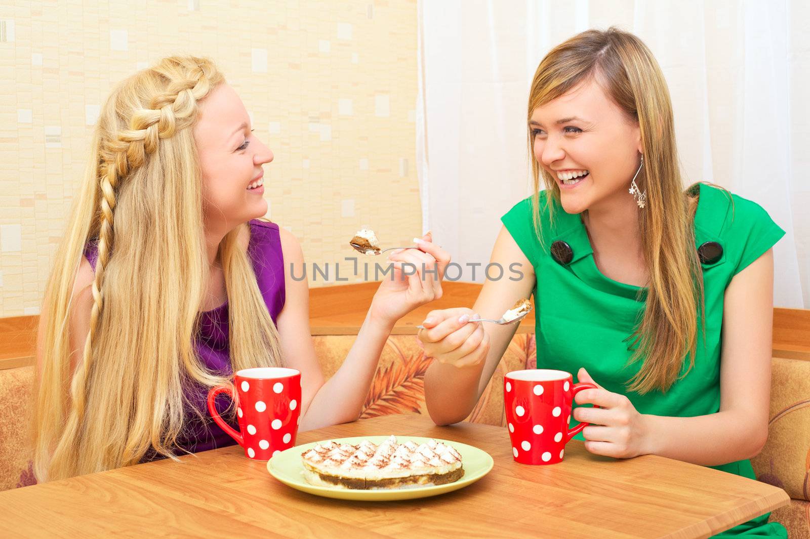 Girls Enjoying Tea and Cake by petr_malyshev