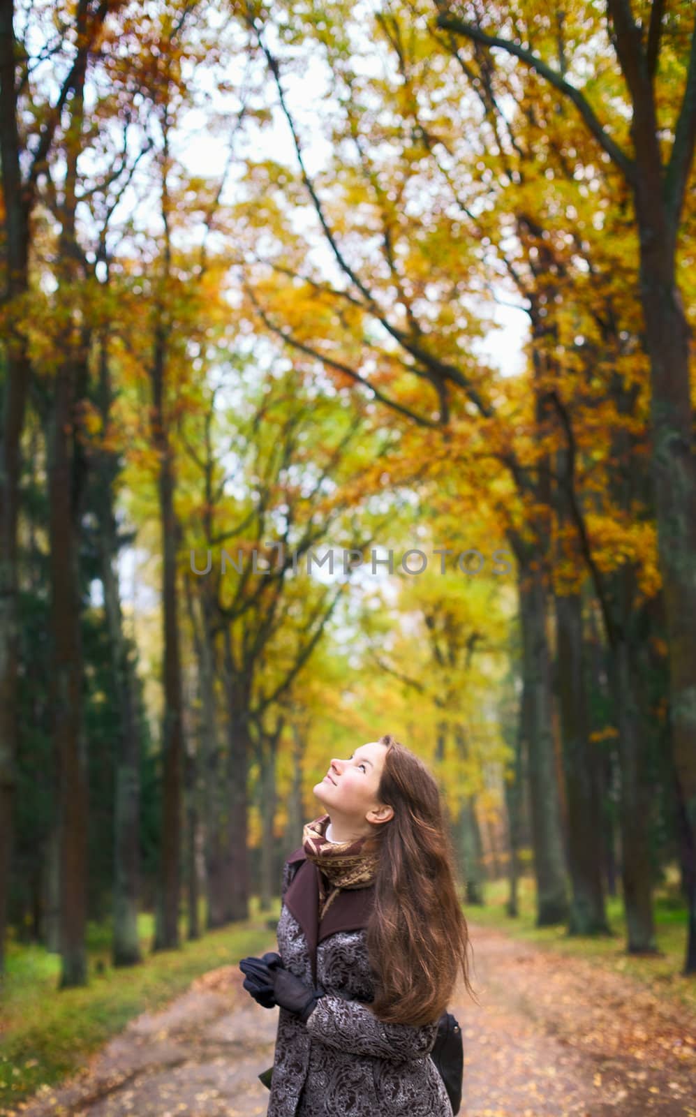 beautiful girl with long hair in autumn forest