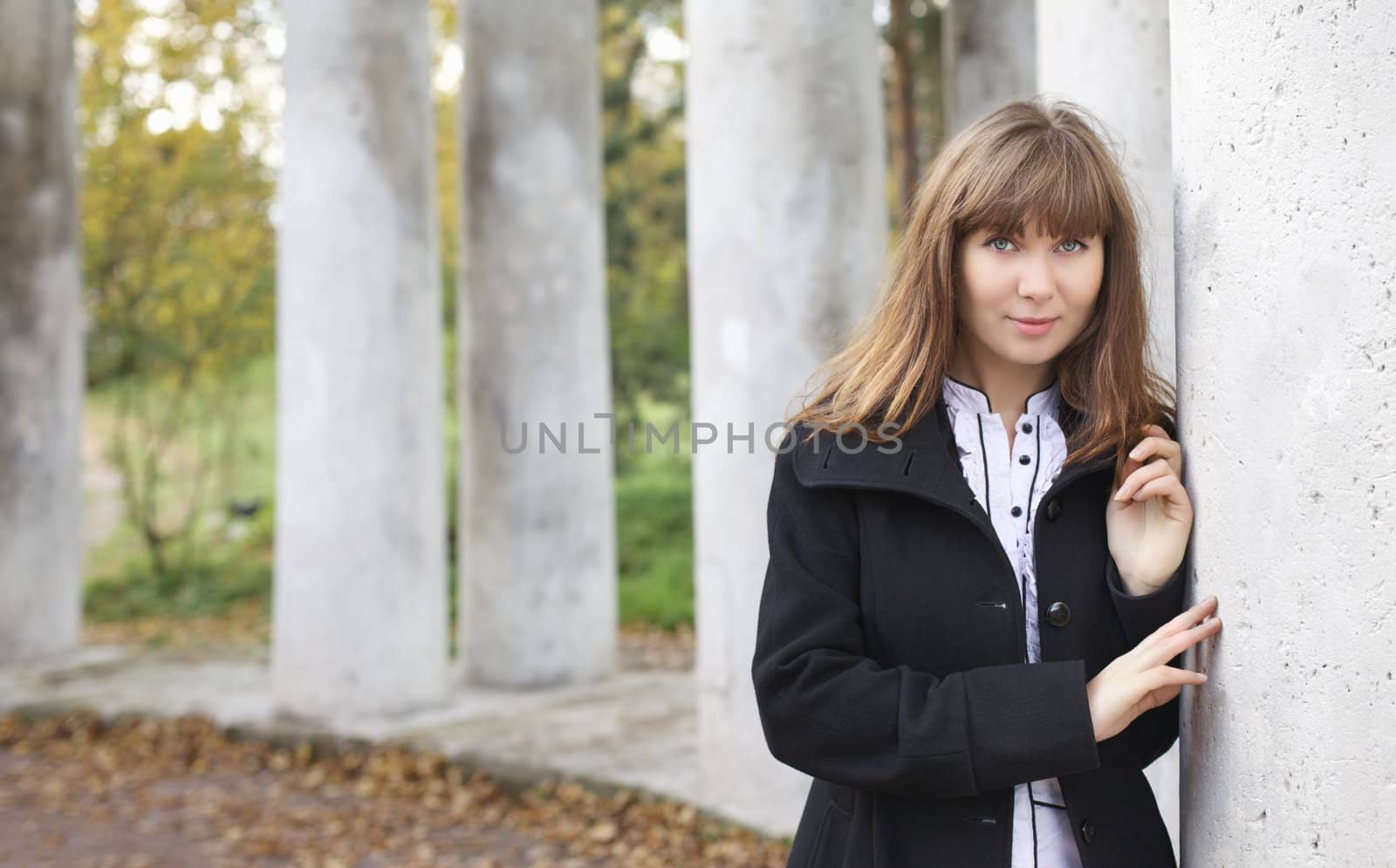 beautiful russian girl with brown hair, outdoor portrait