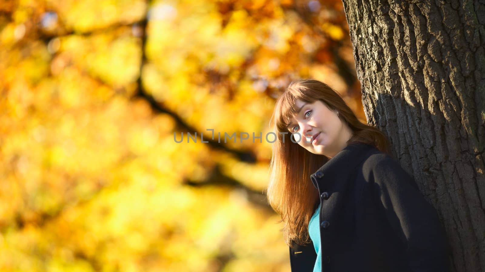 beautiful girl with long hair in autumn park