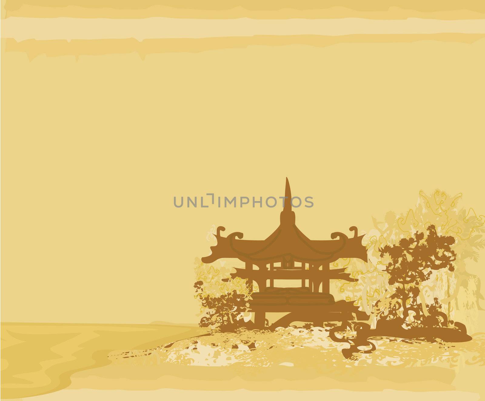 old paper with Asian Landscape