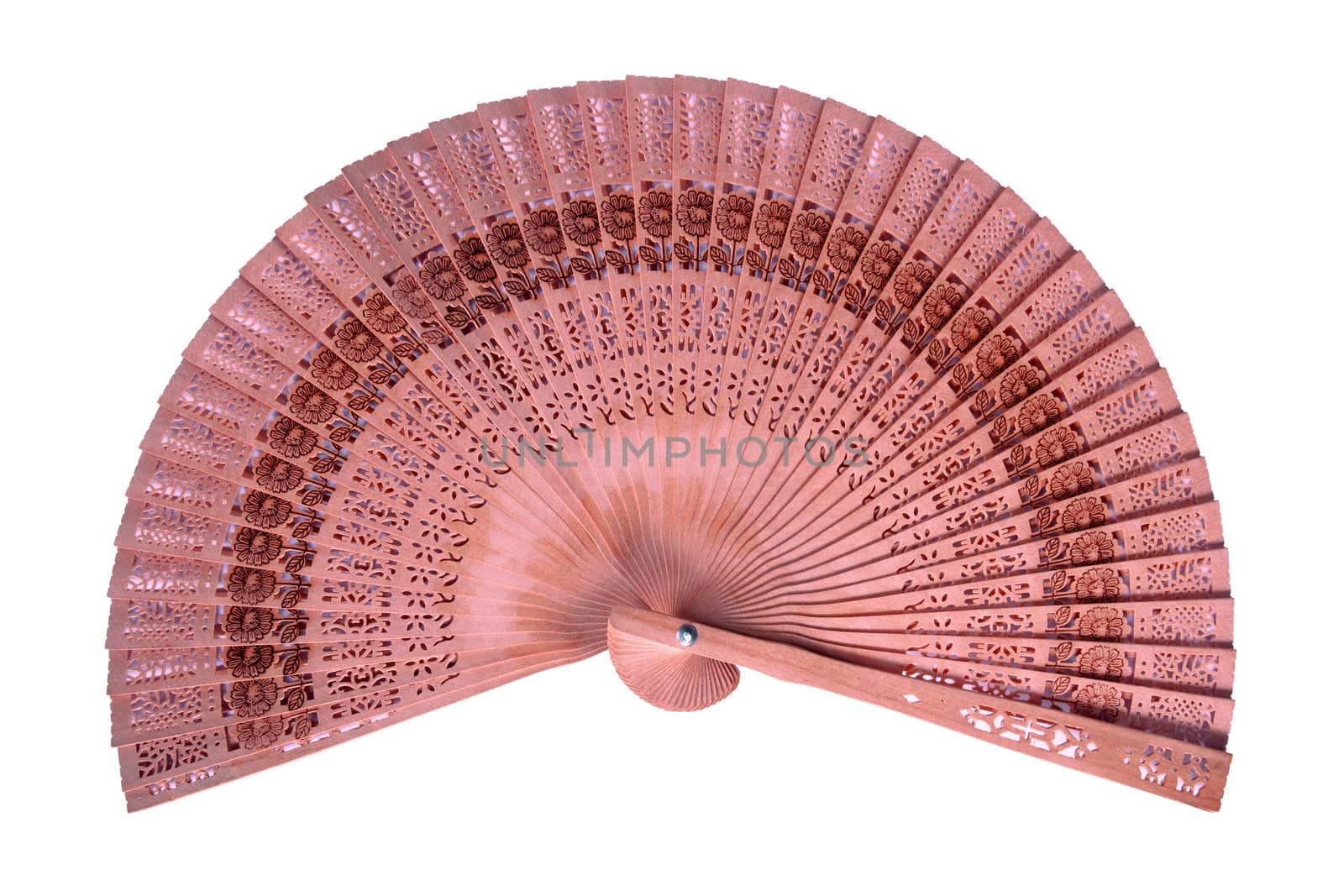 Fan wooden isolated on white. Collage 