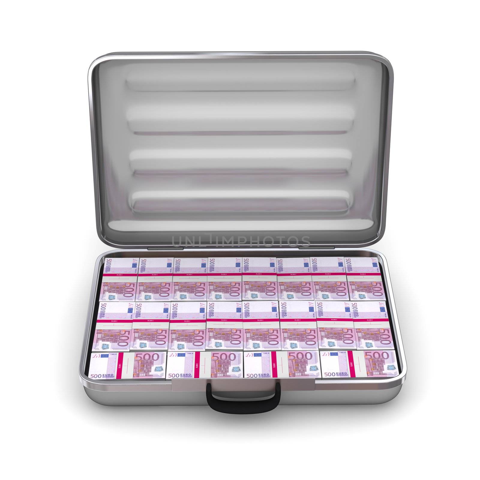 Open Silver Grey Briefcase with Euro Notes by PixBox