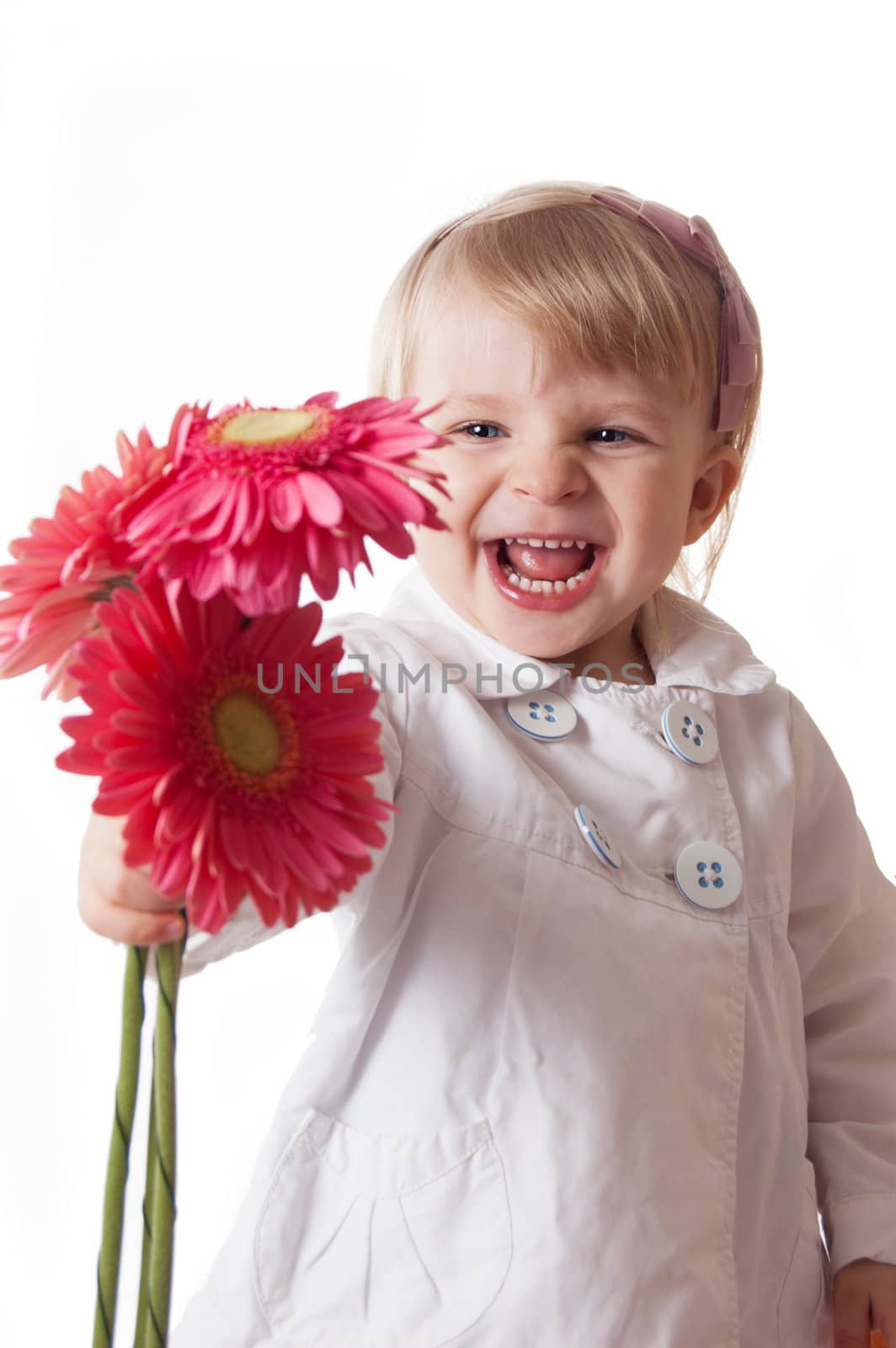 Smiling girl with gerbers by Angel_a