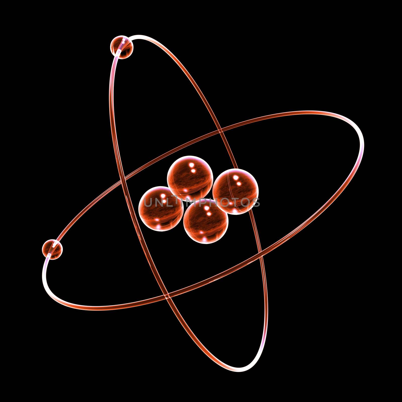 3d made -Helium Atom made of red glass 